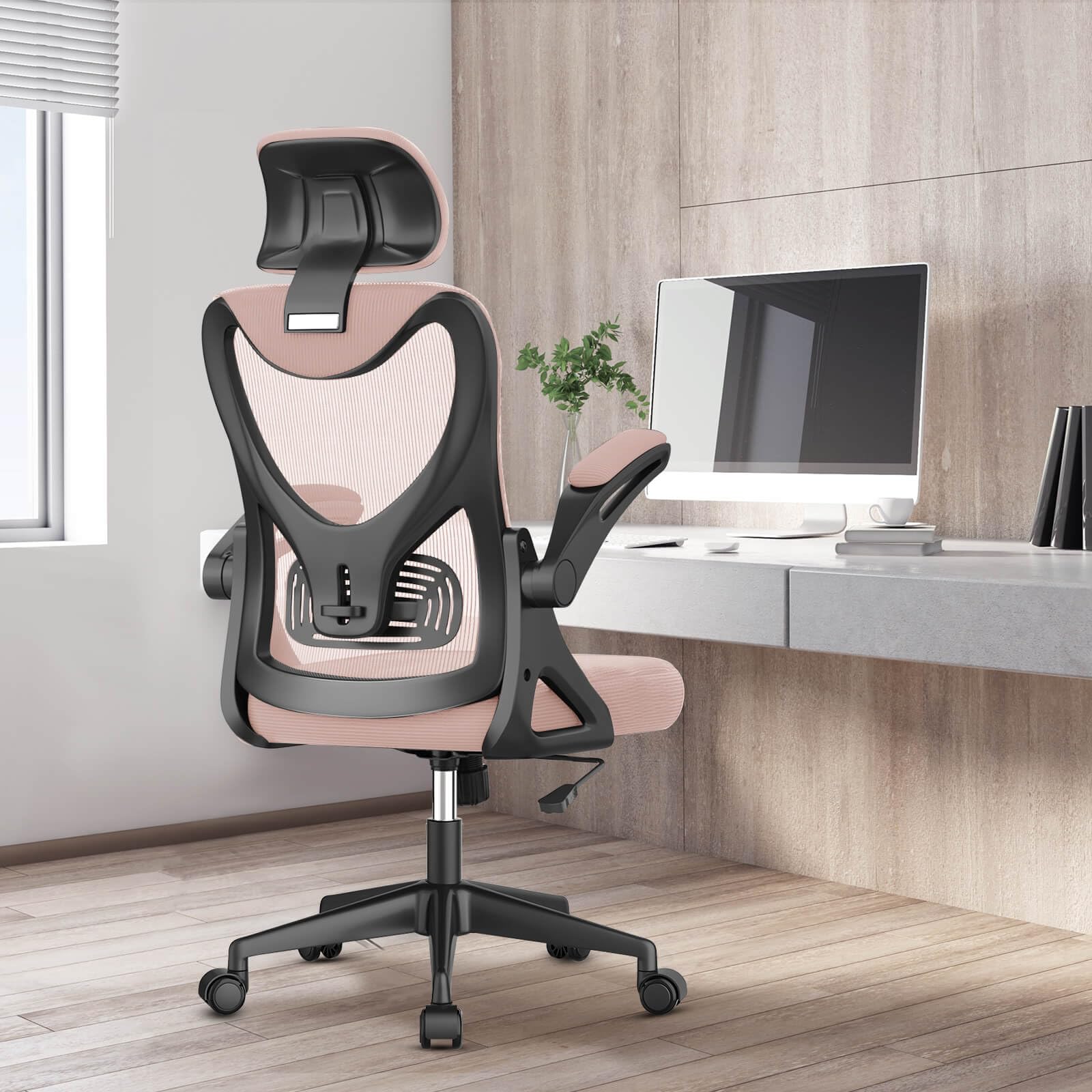 Office Chair Ergonomic Desk Chair with Lumbar Support Headrest Adjustable, Padded Flip-up Armrests Comfy Seat Cushion High Back Task Chair