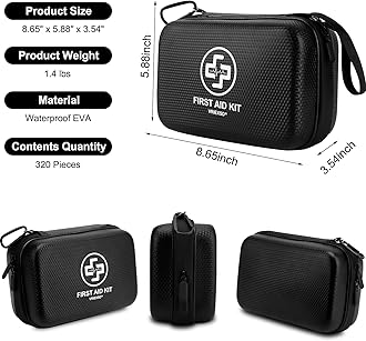 VRIEXSD Premium First Aid Kit, 320 Piece Waterproof Hard Shell Eva First Aid ...