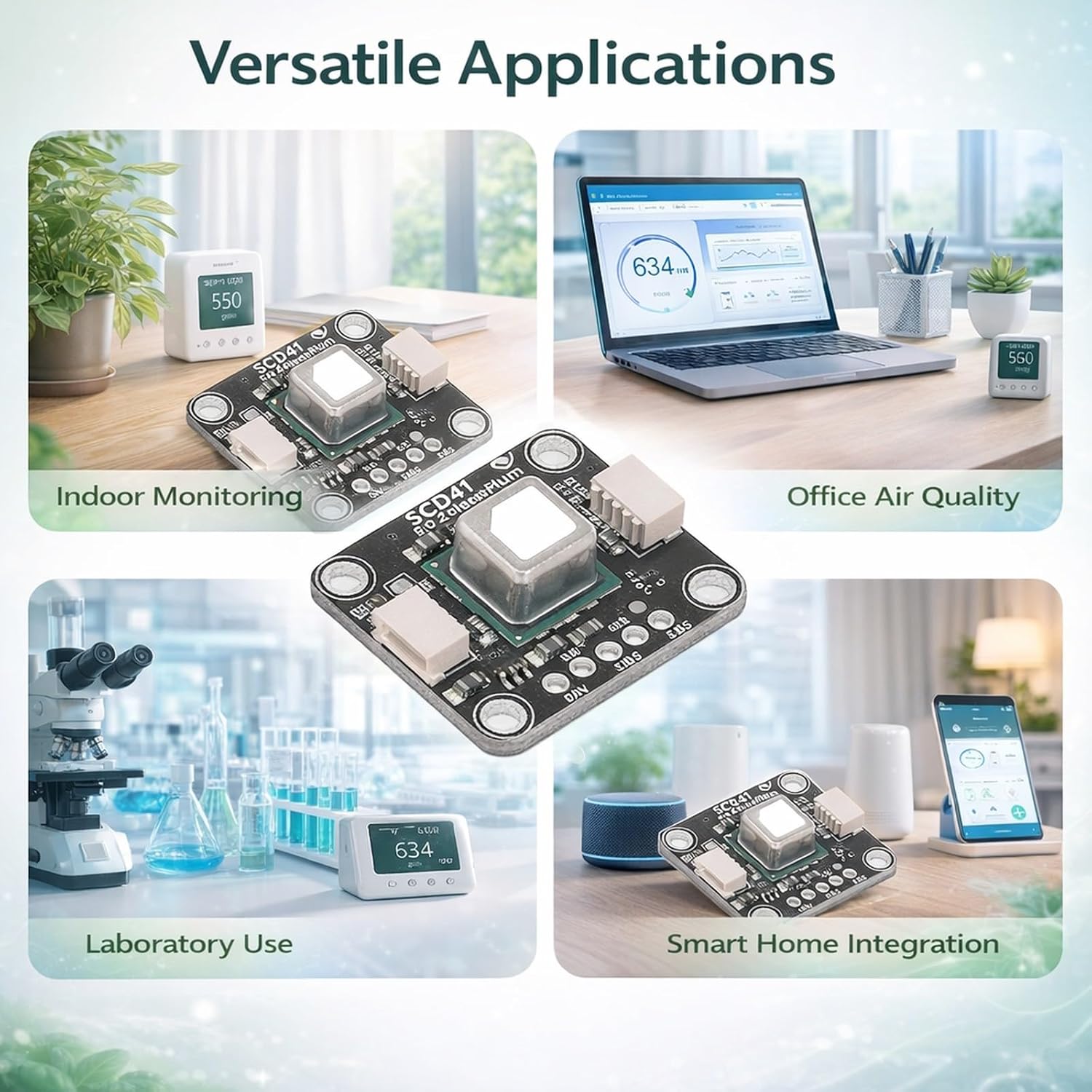 Carbon Dioxide Gas Concentration Sensor Module, CO2 Sensor with Temperature Humidity Detection 400-2000ppm - Wide Measuring Range, Simple I2C Interface, Ideal for Indoor Air