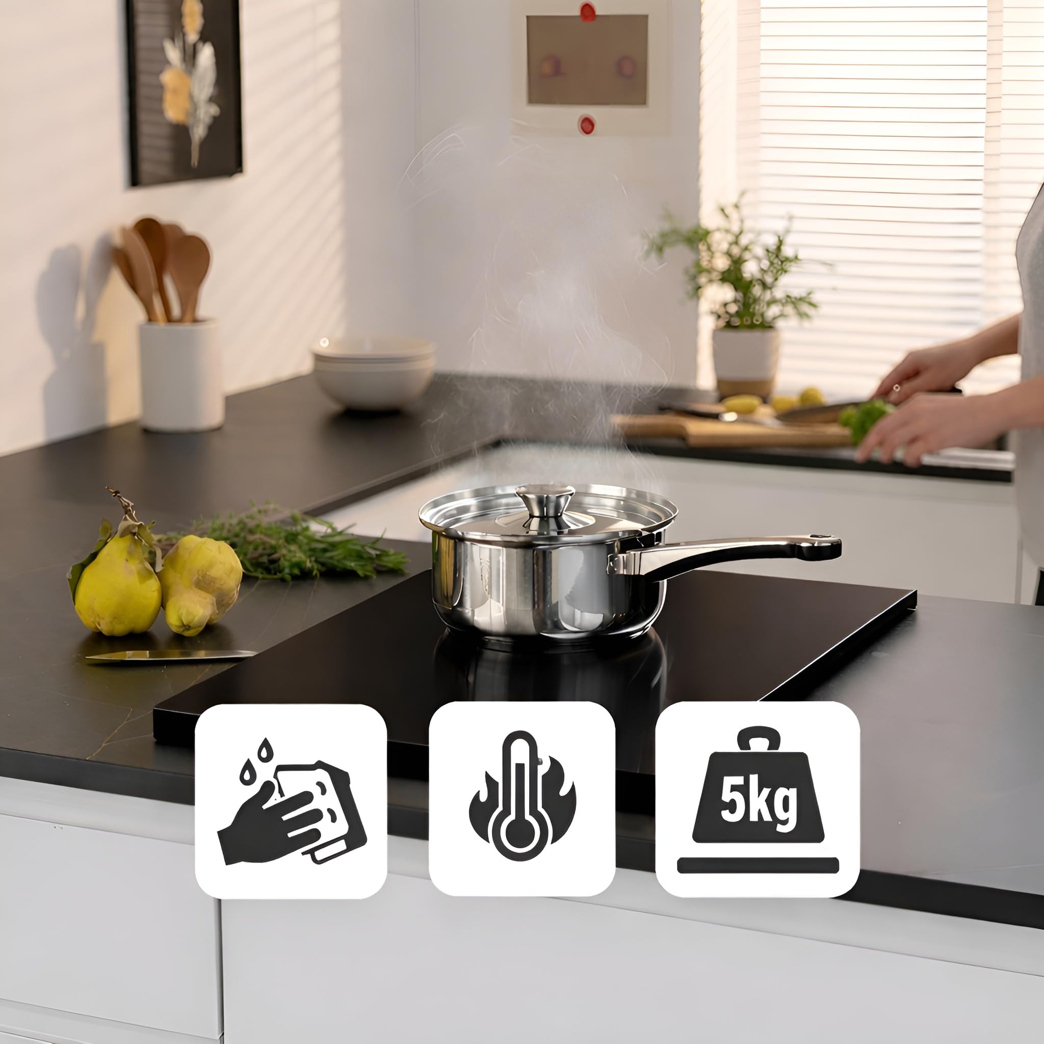 Tapa para vitrocerámica. Tapa cocina inducción (No GAS). 55 x 33 x 2,5 cm. Muy resistente. Hecho en España. Protector de vitroceramica, cubrevitroceramicas (2, Negro)