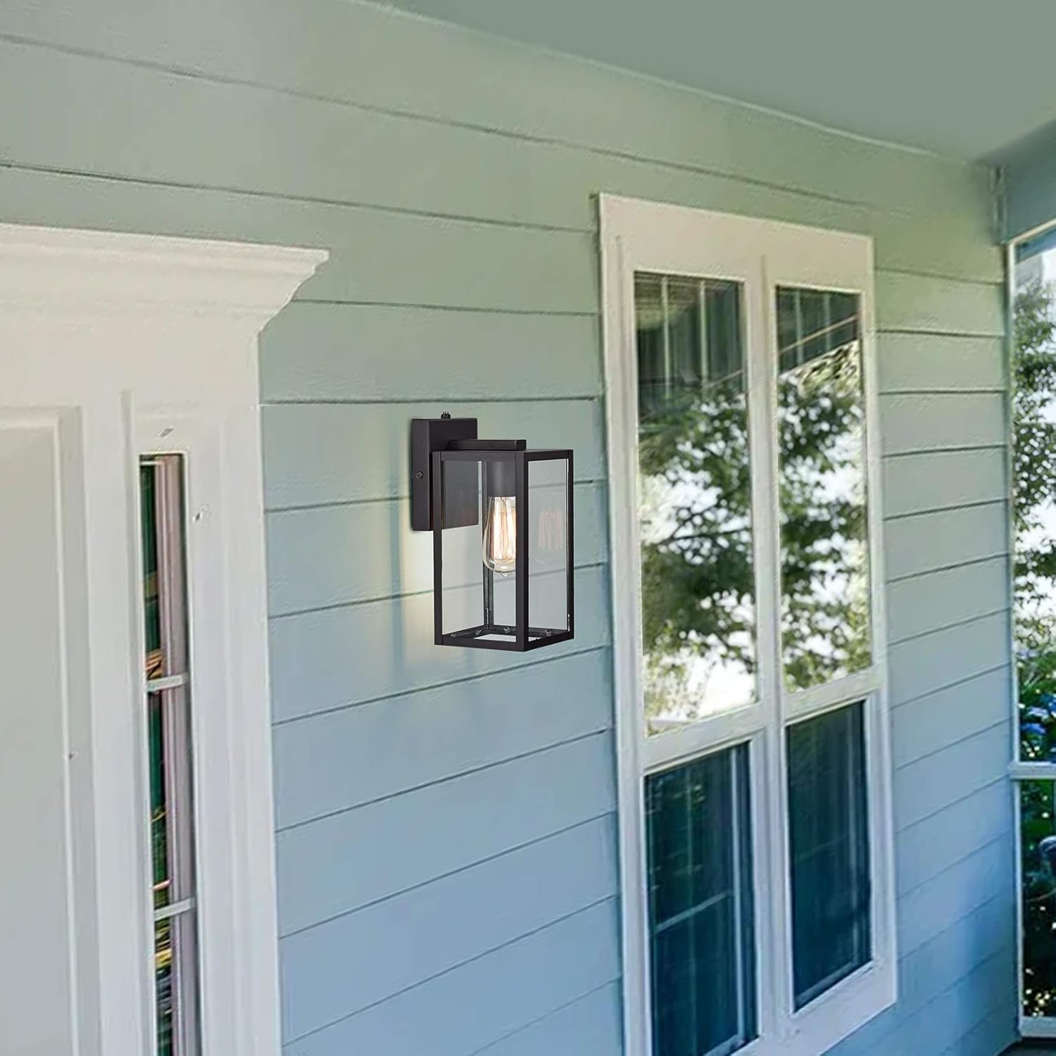 🔥 Dusk to Dawn Outdoor Wall Light Fixture, MICSIU Twin Pack Photocell Exterior Wall Mount Lantern Waterproof Sconce Porch Lights for House in Textured Black Finish with Clear Glass Shade (2 Pack)