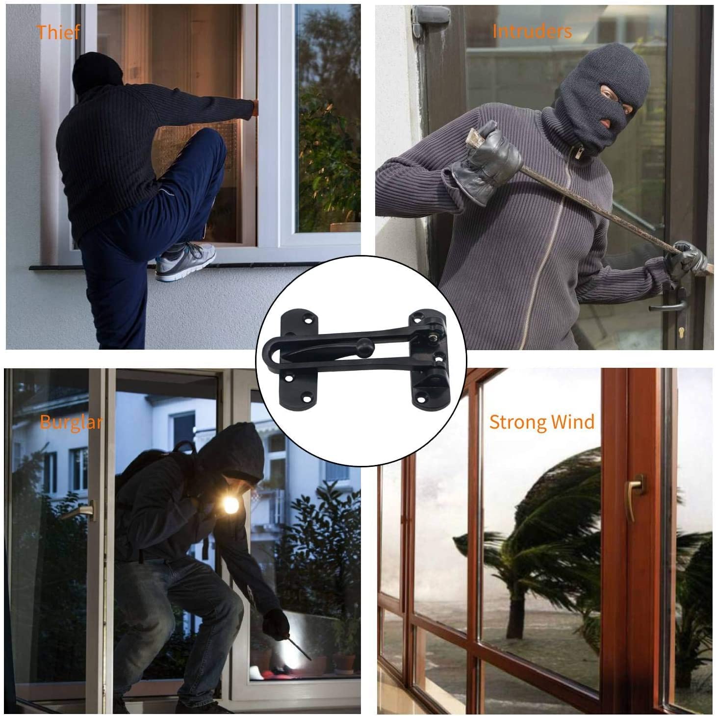 SAISN Door Reinforcement Lock Latch Swing Bar Lock for Home Security Front Door Locks for Kids Thicken Solid Aluminium Alloy (Black - Image 2