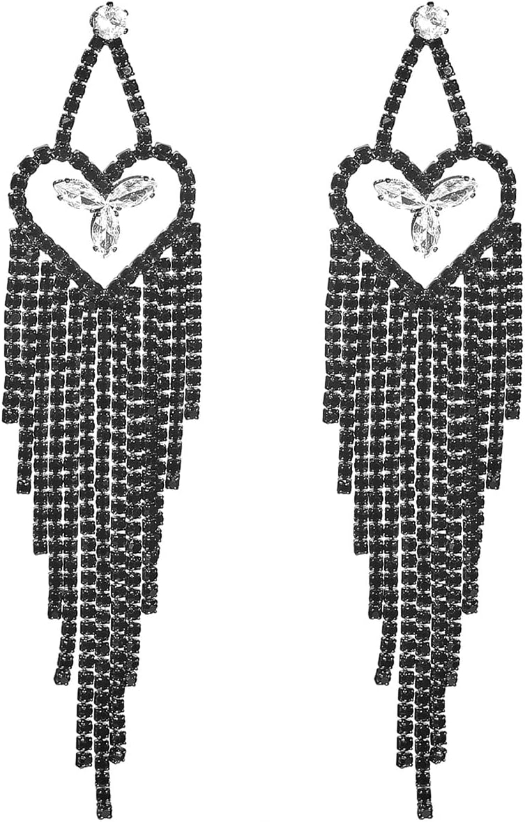 Rhinestone Earrings Dangling for Women Sparkly Silver Dangle Earrings Girls Long Chandelier Earrings Tassel Lightweight Ear Studs Cubic Zirconia (KE001S-W)