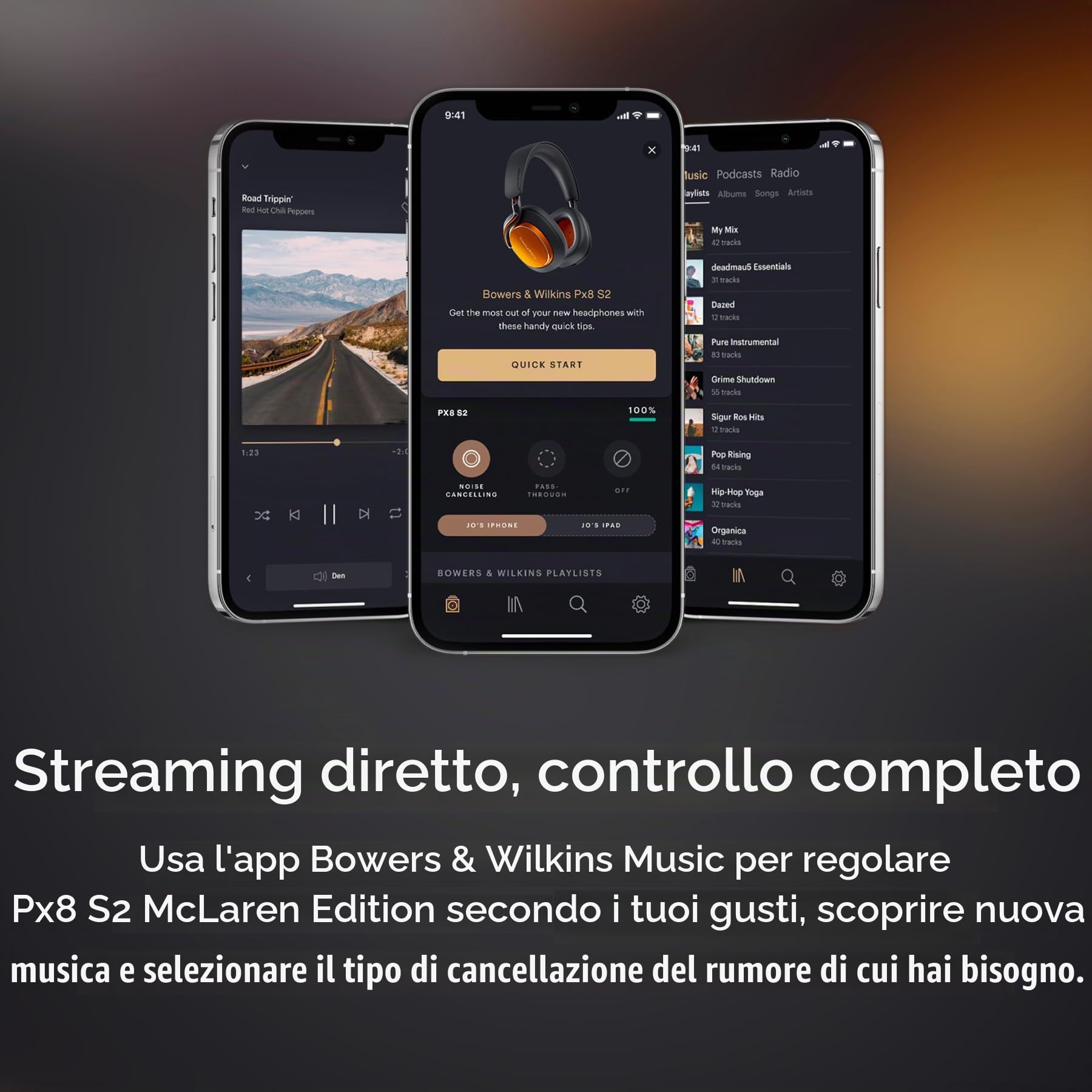 Bowers & Wilkins Px8 S2 McLaren Edition, Cuffie Wireless con Cancellazione del Rumore, Bluetooth Audio e Ricarica Rapida, 30 Ore di Riproduzione ad Alta Risoluzione con Microfono Integrato