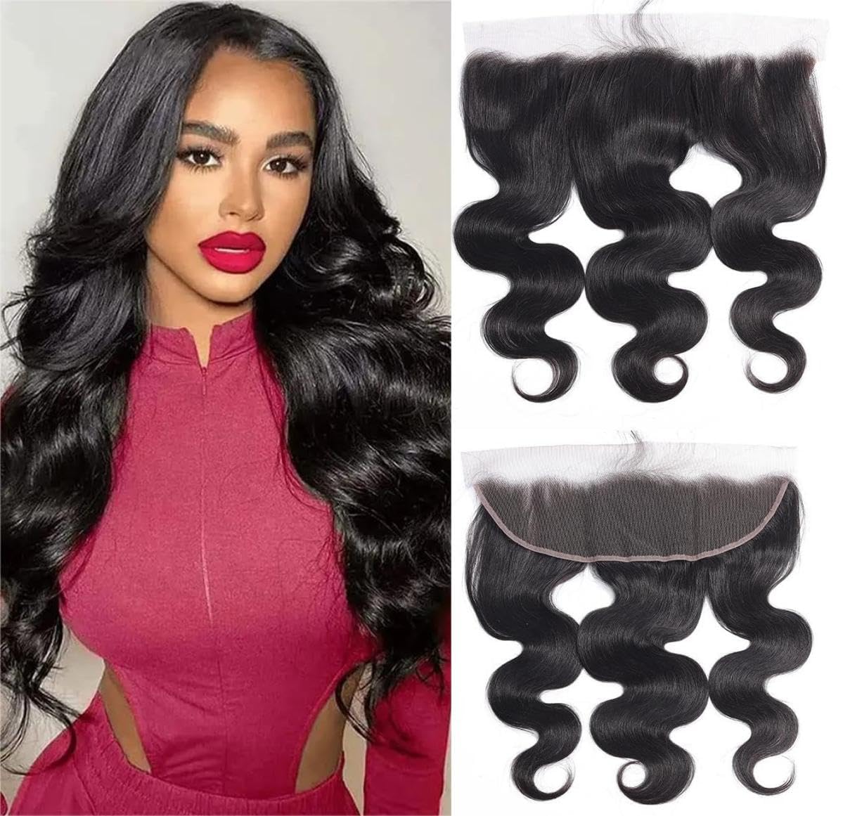 Sexycat Body Wave 13x4 Lace Frontal Human Hair 14 Inch Natural Hairline Ear to Ear Lace Frontal Pre Plucked with Baby Hair Natural Color