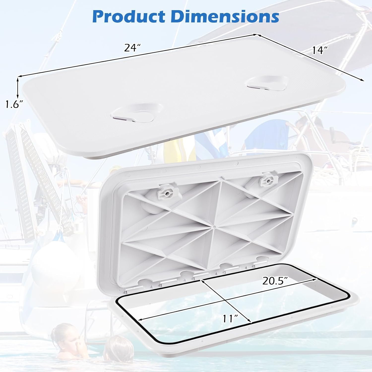 Goplus 24” x 14” Boat Hatch, Marine Deck Access Hatch w/ 180° Lid Hinge & Non-Slip Surface, All-Weather Rectangle Hatch Lid for Boat, Yacht, RV