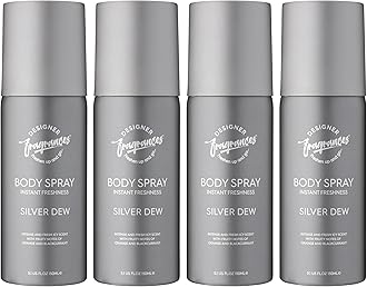 4 Pack Silver Dew Men's Body Spray Deodorant Cans - For Instant Freshness on The Go - Long Lasting Smell - Great Male Gift Sets - 150ml