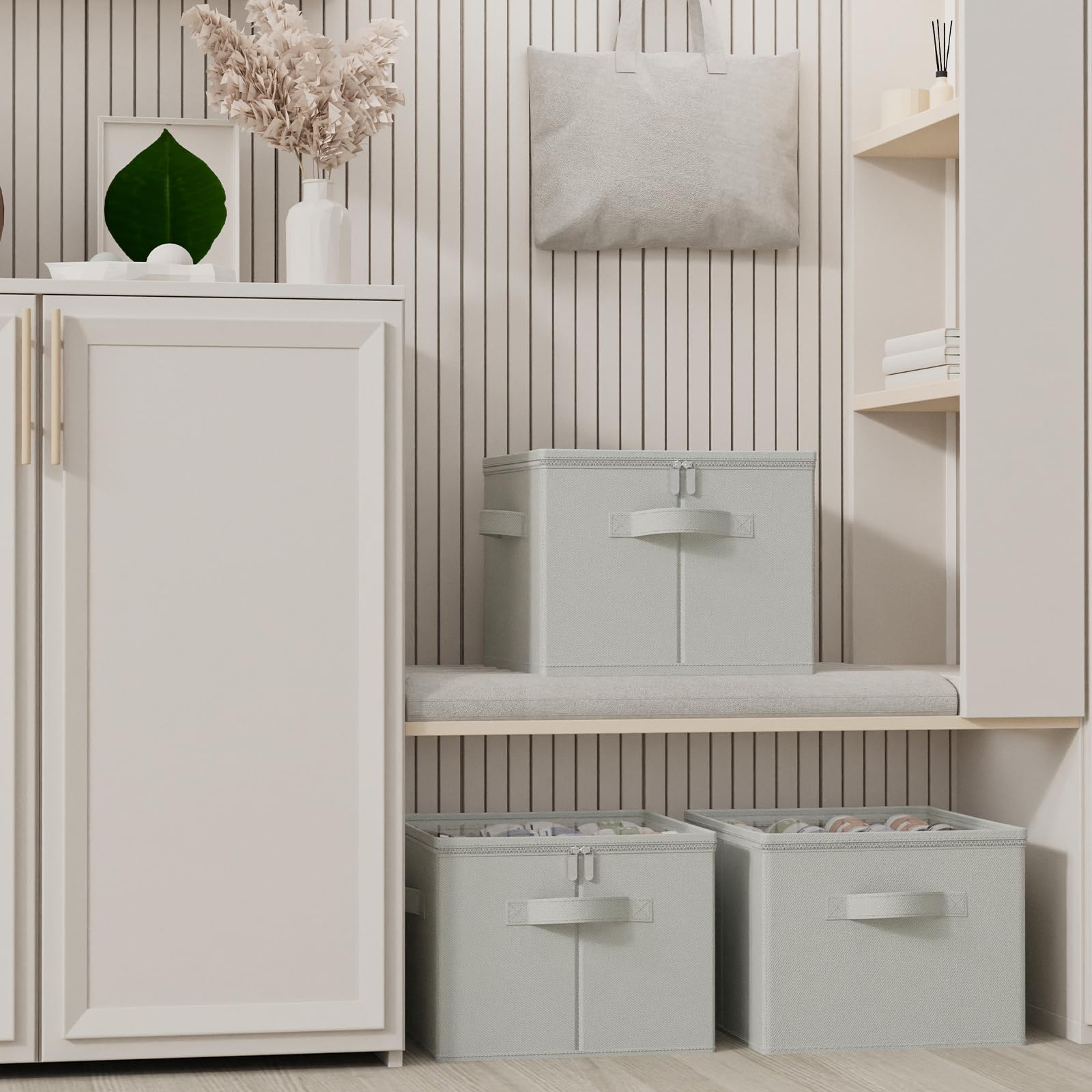 Scarpiera Pieghevole Per 24 Paia - Organizzatore Scarpe Salvaspazio, Bianco Avorio, Con Maniglie