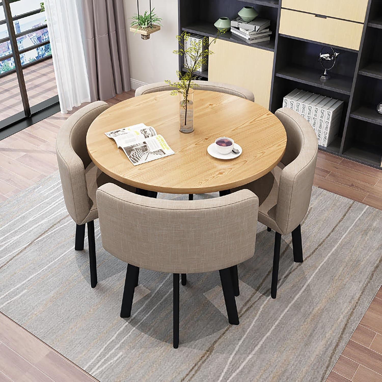 Modern Dining Table Set for 4 Round Conference Room Table with Chairs Small Round Dining Room Table Set Circle Kitchen Table for 4,A26-90x90x75cm