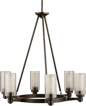 Kichler Circolo 26.5" 6 Light Round Chandelier with Clear Outer and Umber Etched Inner Cylinders Olde Bronze