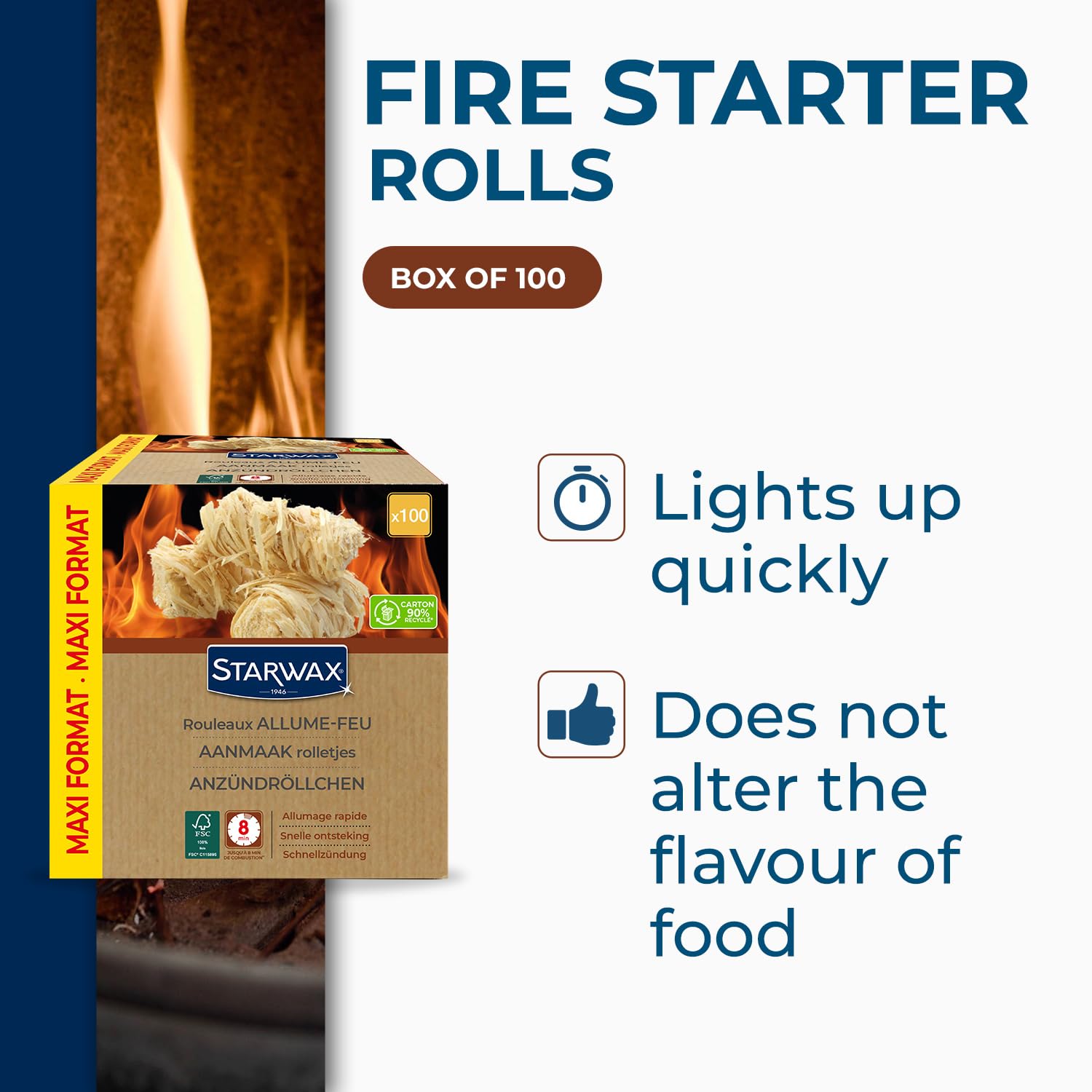 STARWAX - Fire Starter Rolls - Quick to Light - Up to 8 Mins Combustion - FSC® - BBQ and Fireplaces - x100 - Image 2
