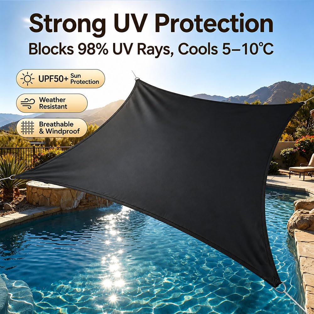 Vela parasole rettangolare,Tenda parasole da esterno | Tenda a Vela Protezione 95% Raggi , Impermeabile Vele Parasole Protezione UV per Esterno, Giardino e Terrazza, Piscina