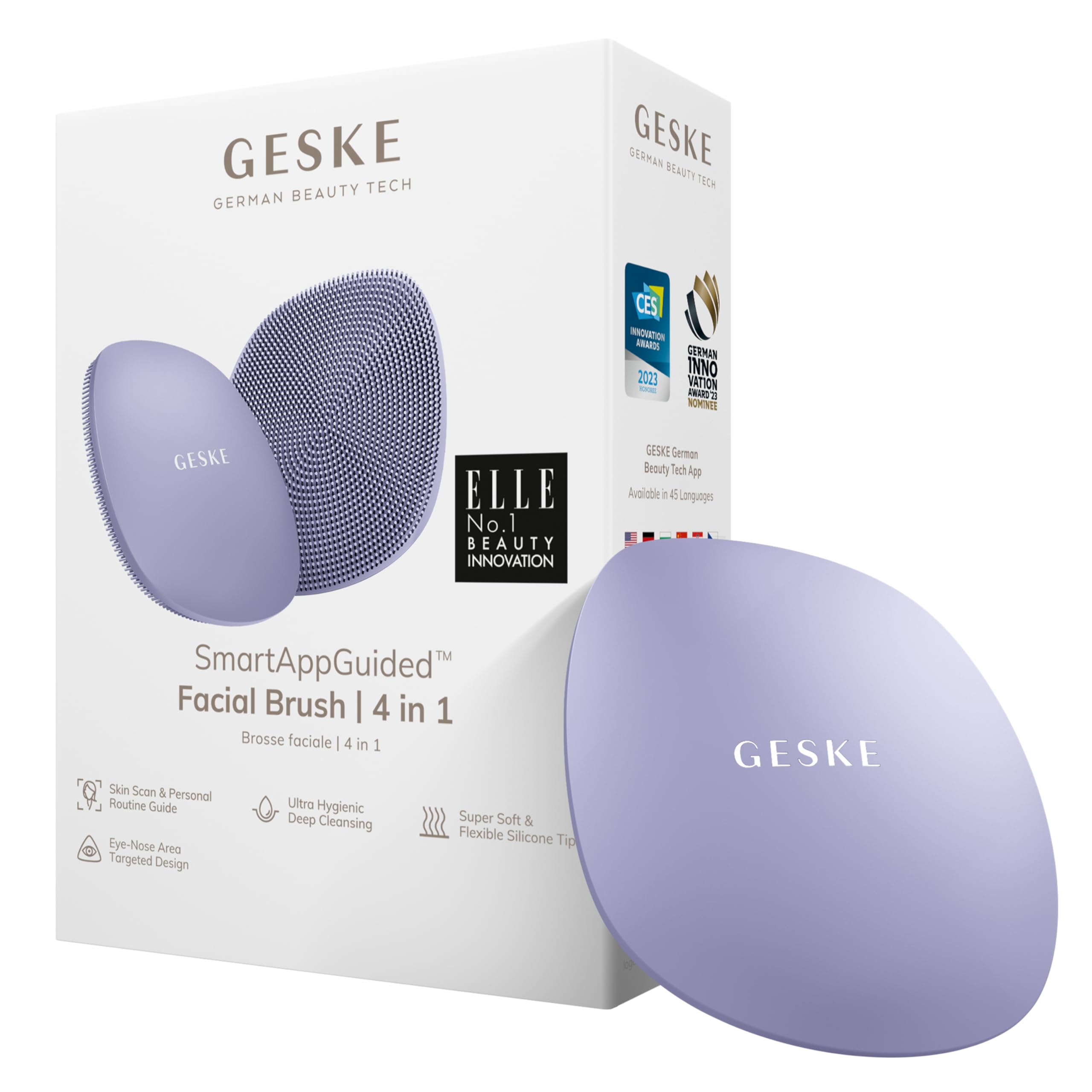 GESKE | Cepillo facial SmartAppGuided™ 4 en 1 | Cepillo de limpieza facial | Cepillo de silicona suave | Limpieza facial profesional | Dispositivo de limpieza facial | Limpieza de la piel