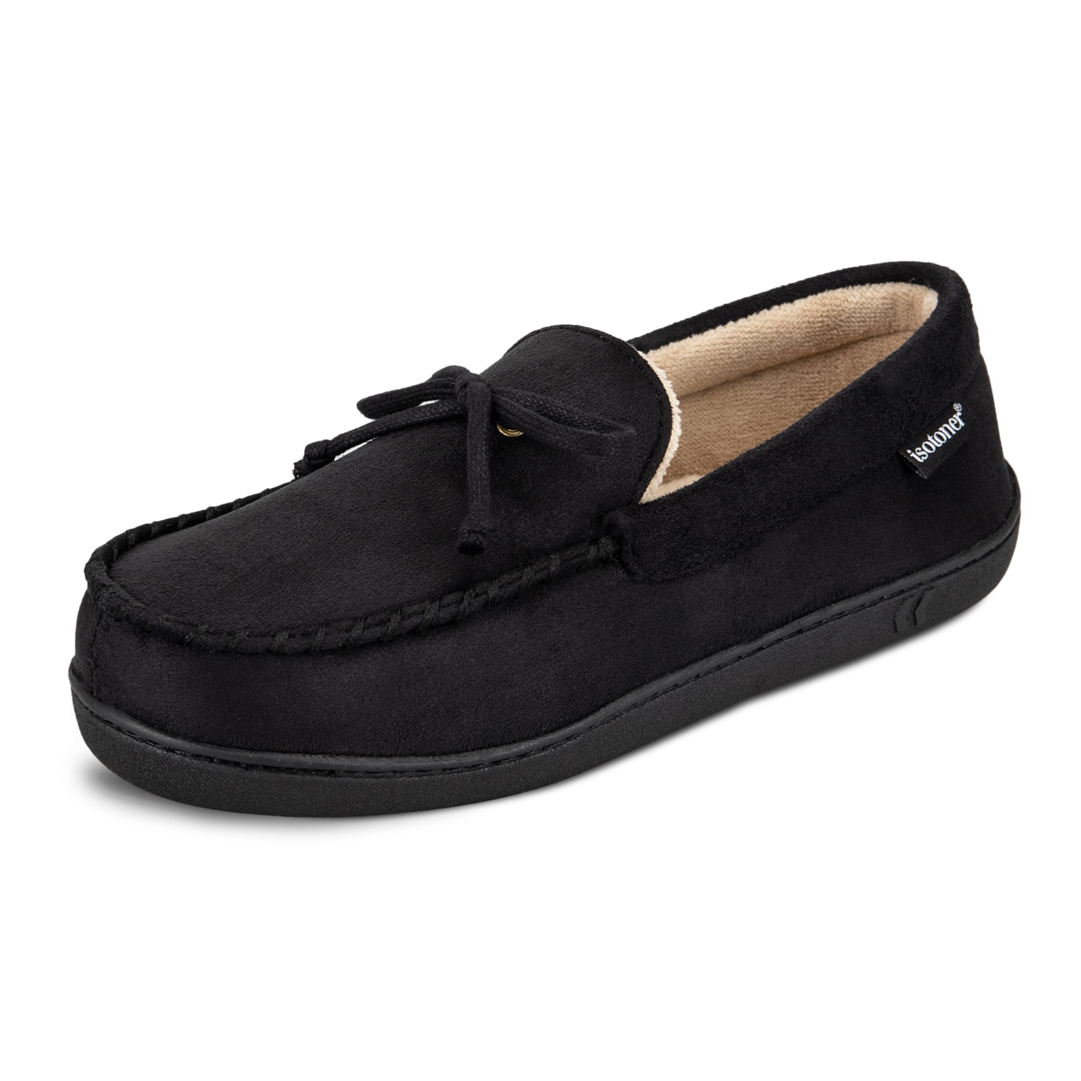 Isotoner Men's Microsuede Moccasin Slipper, Black, 8.5/9.5 UK