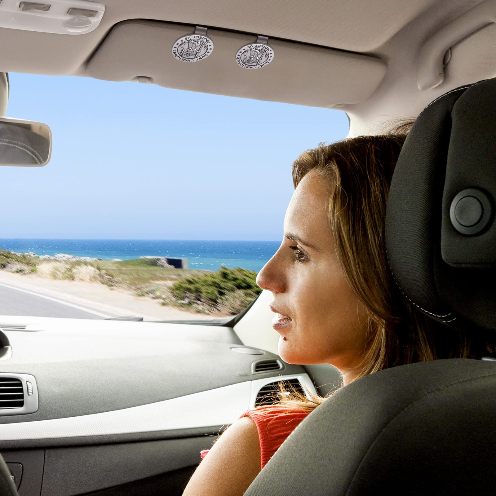 Tallew 4 Pieces St Christopher Medals for Car Religious Car Visor Clips Catholic St Christopher Automotive Car Medals — view 7