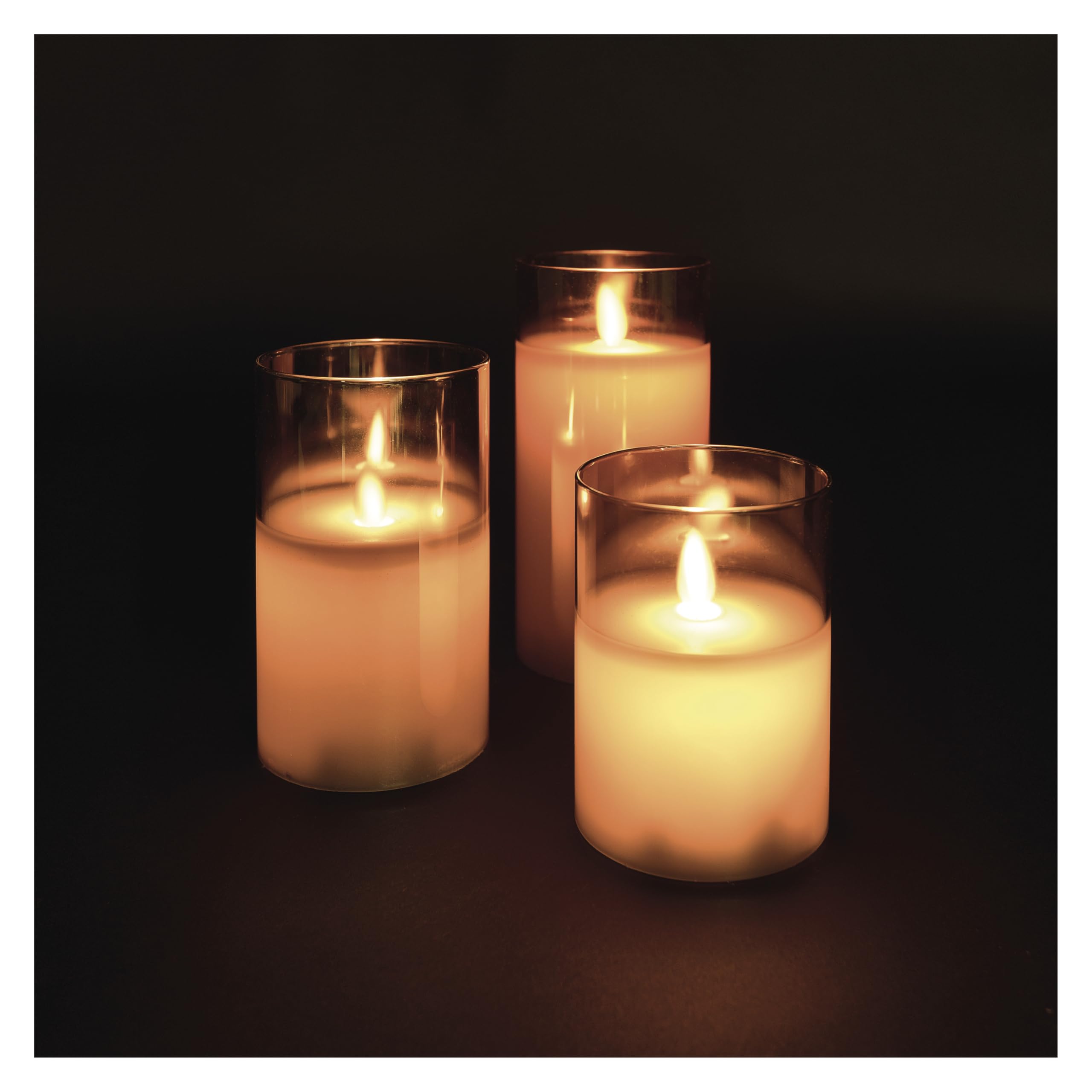 EMOS - LED Kerzen in Glasdose, 3 Stück - tanzende Flamme, Warmweiß - 6h Timer, batteriebetrieben (je 2x AA) - Lebensdauer 10000 Stunden - für Innenbereich - Rauchglas