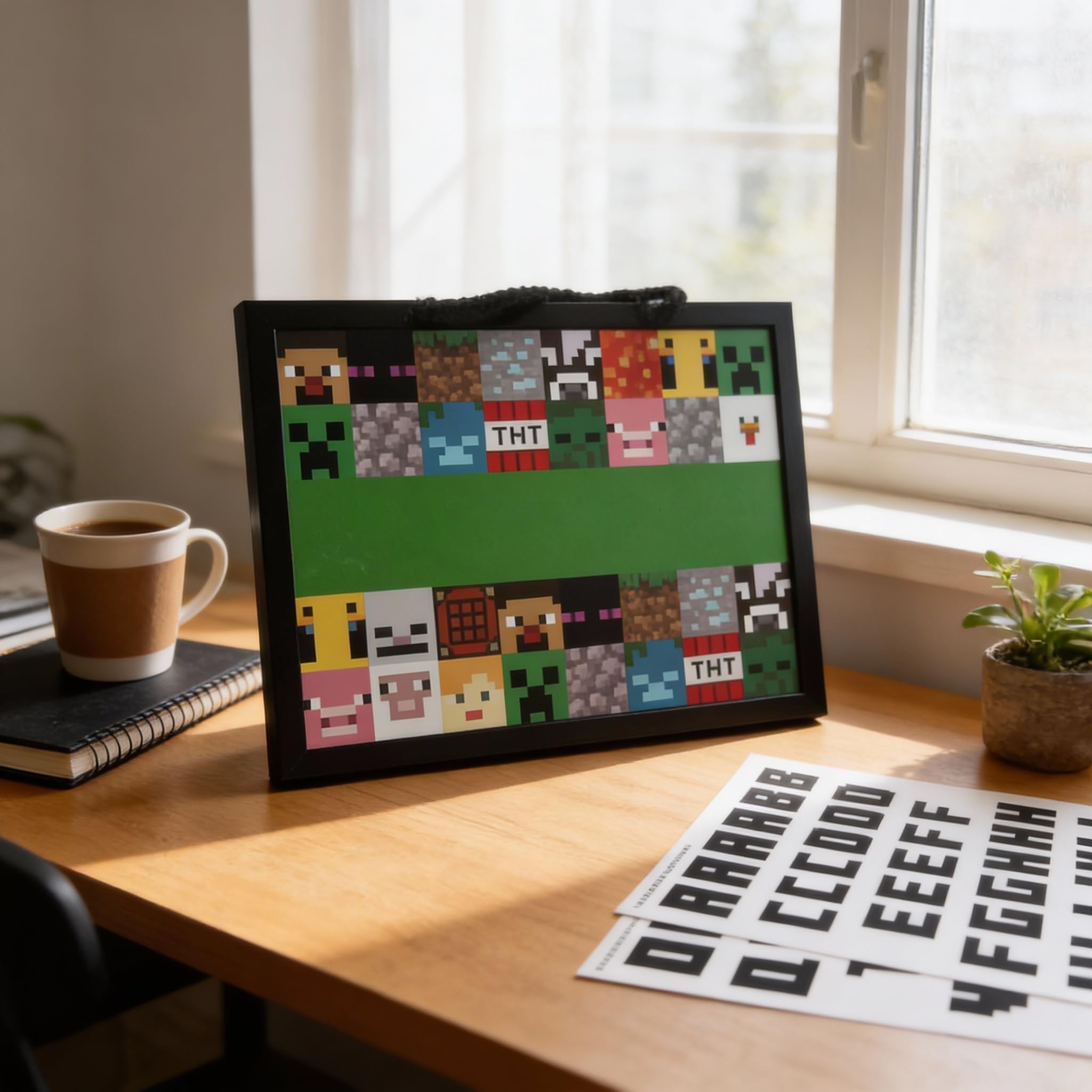 Minecraft Plaque de porte personnalisée avec autocollants de l'alphabet, panneau de nom personnalisé pour chambre à coucher ou salle de jeux, décoration officielle Minecraft 23 x 17 cm avec crochet