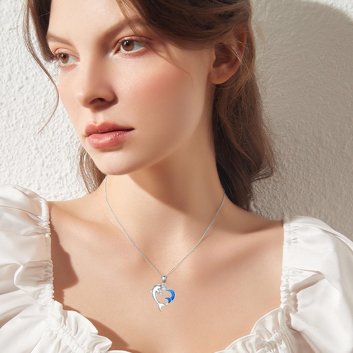 Diamond Dolphin Necklace for Women 925 Sterling Silver Dolphin and Wave Heart Pendant Necklace Summer Ocean Jewelry Gifts for Women Mom Wife Girlfriend Daughter Her - Image 6