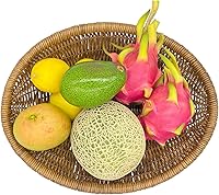 Vista 9 de Cesta de mimbre ovalada tejida a mano, bandeja de ratán natural para pan, frutas y almacenamiento, centro de mesa decorativo rústico para mesa