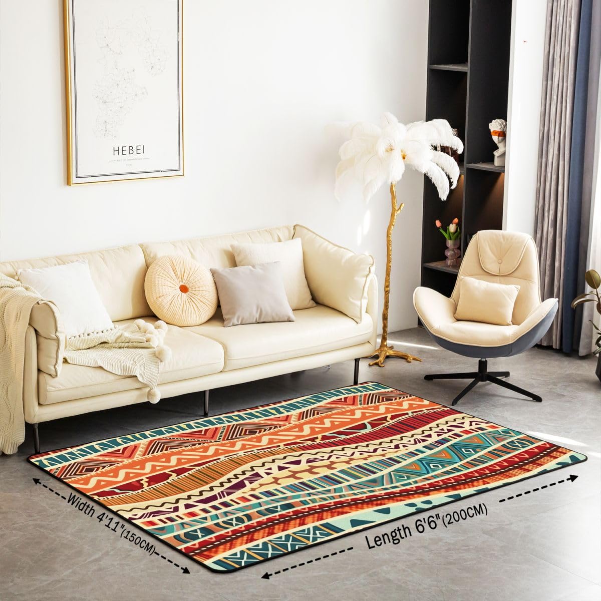 Homewish Tappeto retrò a righe Boho 100 x 150 cm per camera da letto