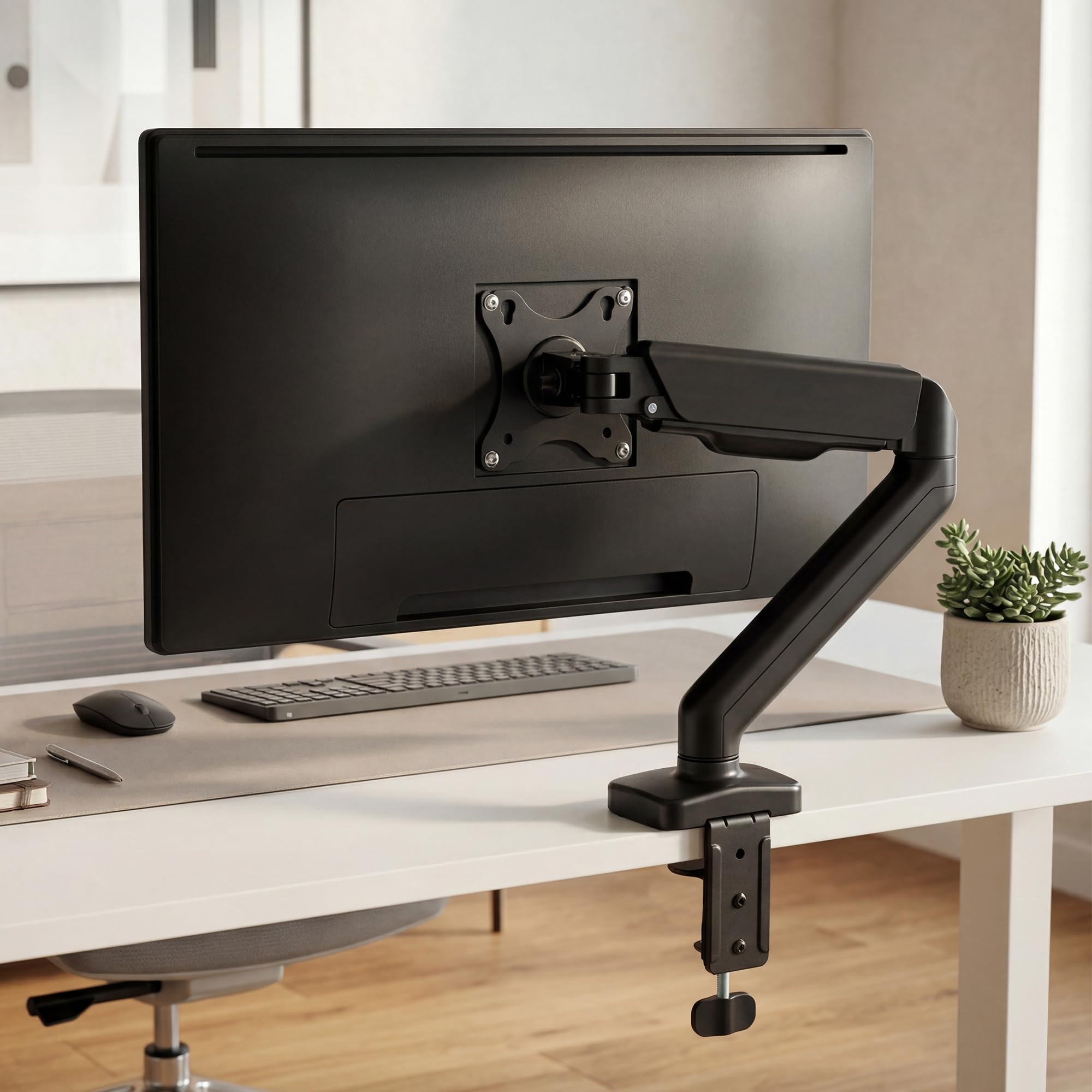 Green Soul Single Monitor Gas Spring Stand|Fits 13-32" Screen|9Kg Weight Capacity|Height Adjustable Desk Mount, VESA Plate, Grommet & C-Clamp Base|Monitor Riser for Desk|Tilt, Swivel & Rotation|Black-image-5