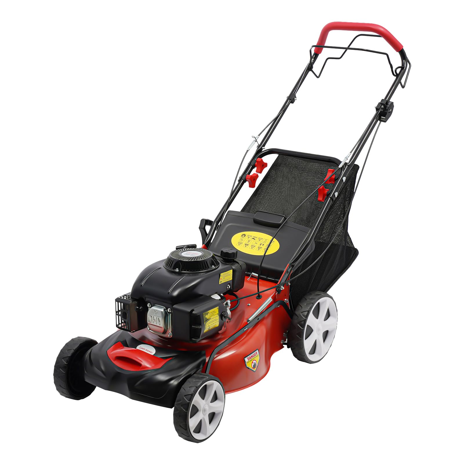 Cortacésped de gasolina con accionamiento de 4 kw, 60 l, 2800 rpm, 5 HP 140 CC, saco de recogida de gas, plegable, para control de malas hierbas de la mayoría de plantas de césped