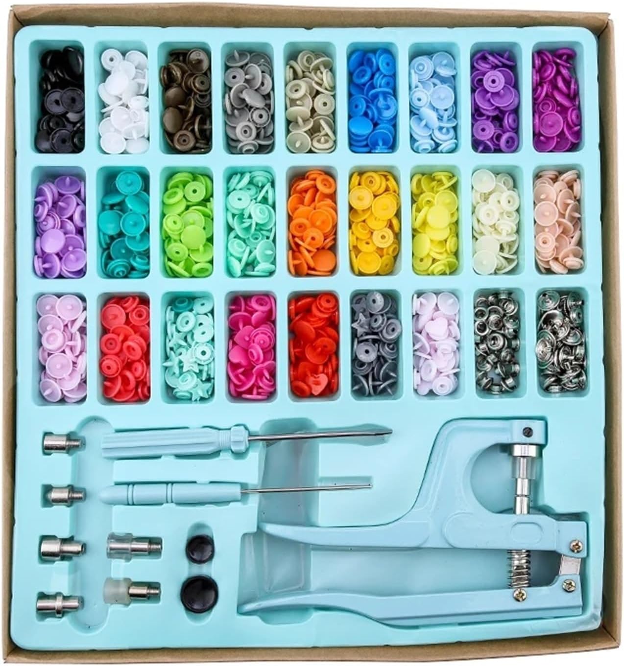 270set Multifunction Snaps and 3 Kinds Replace Snap Pliers Set, T5 Plastic/Metal Buttons for Sewing Crafting Clothing Resin Garment for Clothing, Handicrafts(Sky Blue)