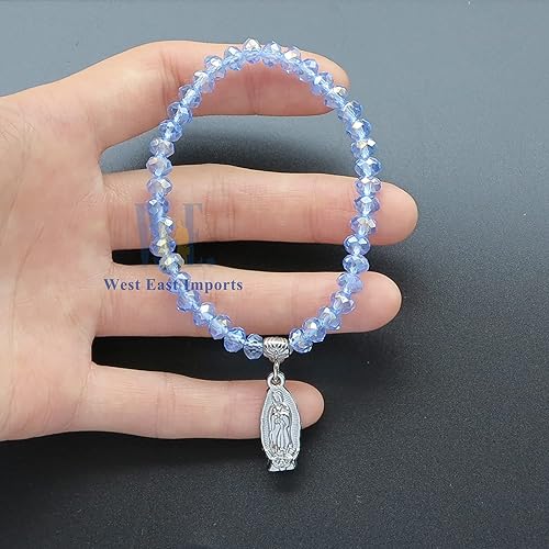 Miniatura 5 de Nuestra Señora de Guadalupe Pulsera de Cristal Azul (12 PCS) Bautismo Favor Bautizo Recuerdos de Bautizo Baby Shower con bolsas de regalo de