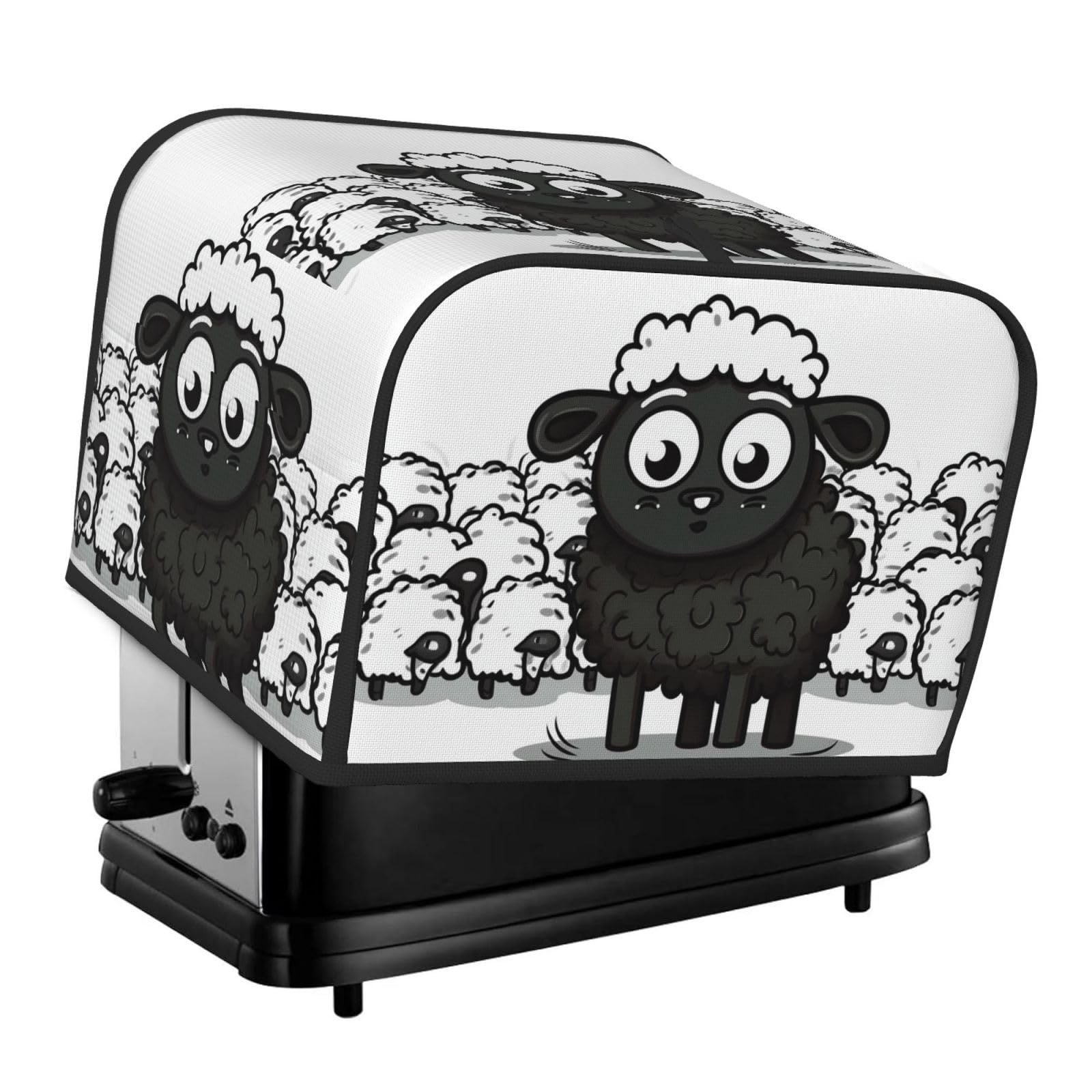 Cartoon Black White Sheep Toaster Cover 4 slice Kitchen Small Appliance Covers with Pockets Toaster Dust Cover with Top Handle Oven Cover Washable Universal Bread Maker Cover for Kitchen