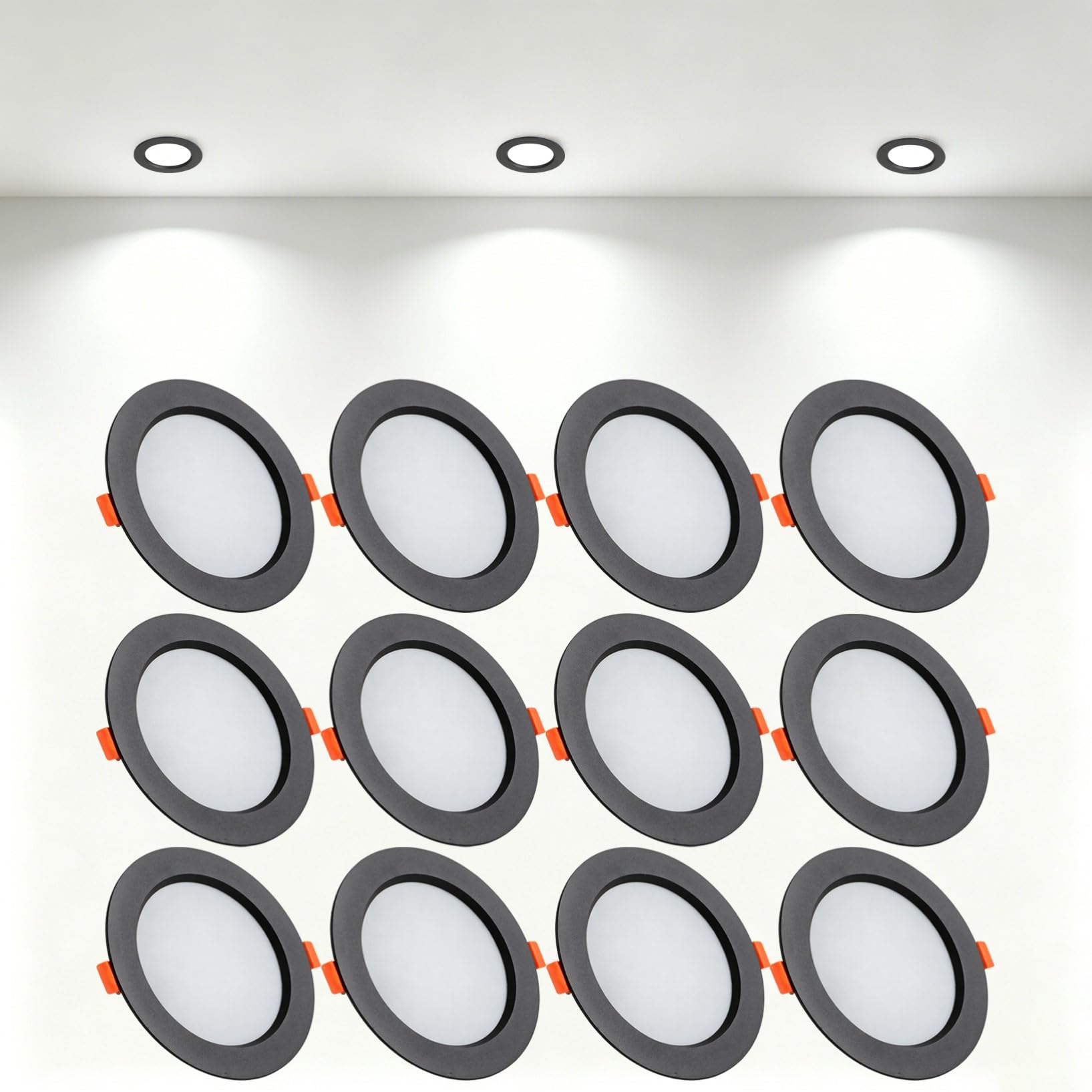 VOGHMOLD 21W Ultra Slim LED Downlight Recessed Ceiling Light 6 inch, 6000K Spot Lights Black Aluminum Trim, Cut Φ160-170mm, AC110-240V Panel Lighting for Office Hallway Closet, 12 Pack