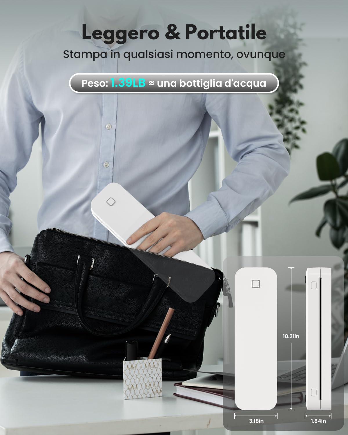 Stampante Portatile A4, Senza Inchiostro Stampante Termica Bluetooth Compatibile con Android&IOS e Laptop, Stampante Bianco Nero Portatile per Viaggi, Lavoro, Casa, Stampante Termica Tattoo