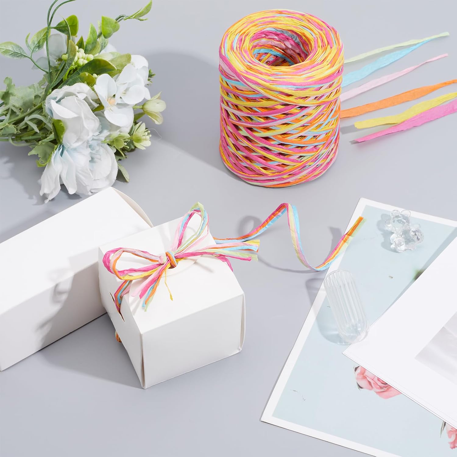 80 Yards Raffia Paper Ribbon, 6 Colored Packing Paper String, Mixed-Color Natural Raffia Twine for Wrapping Christmas Birthday Halloween Easter Anniversary Florist Supplies