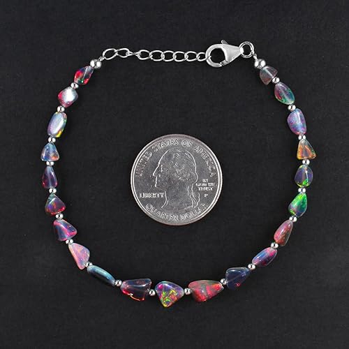 Miniatura 4 de Ultra Fire Ethiopian Opal Gemstone Beads Dainty Choker Bangle Bracelet for Women, Handmade Jewelry, Chakra Healing Crystals, Birthstone, Rhodium