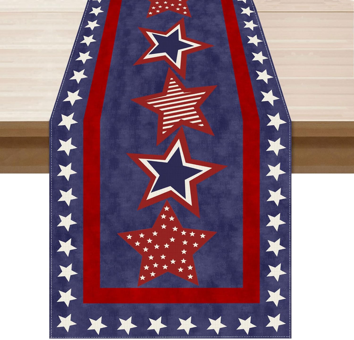 XCHI Blue Patriotic Red White Stars America 4th of July Memorial Day Independence Day Table Runner Decoration for Home Kitchen Holiday Party 13x72 Inch