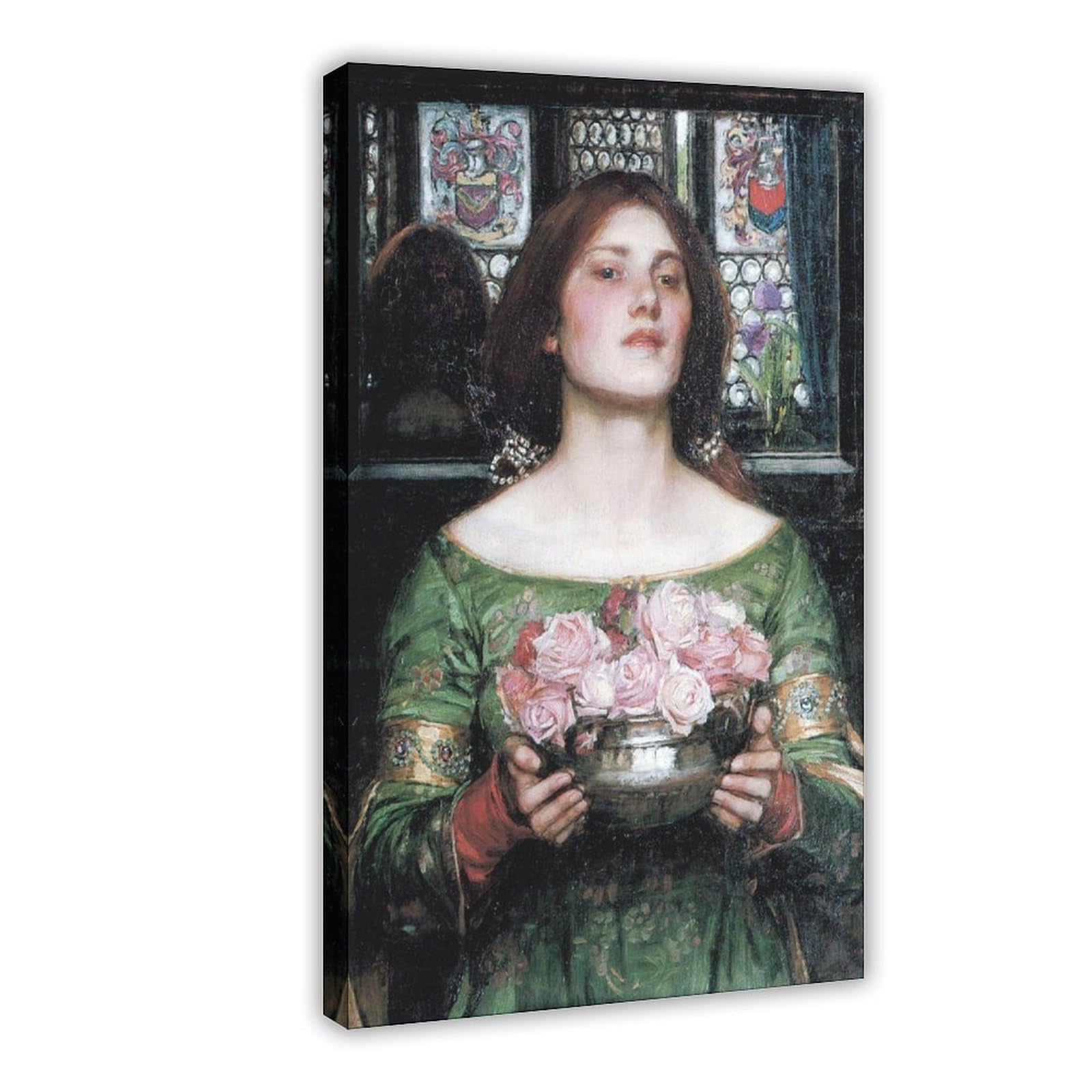 WCYB Gather Ye Rosebuds While Ye May by John William Waterhouse Prints Posters Canvas Deco Paintings Wall Art For Office Frame 16" L X 24" W