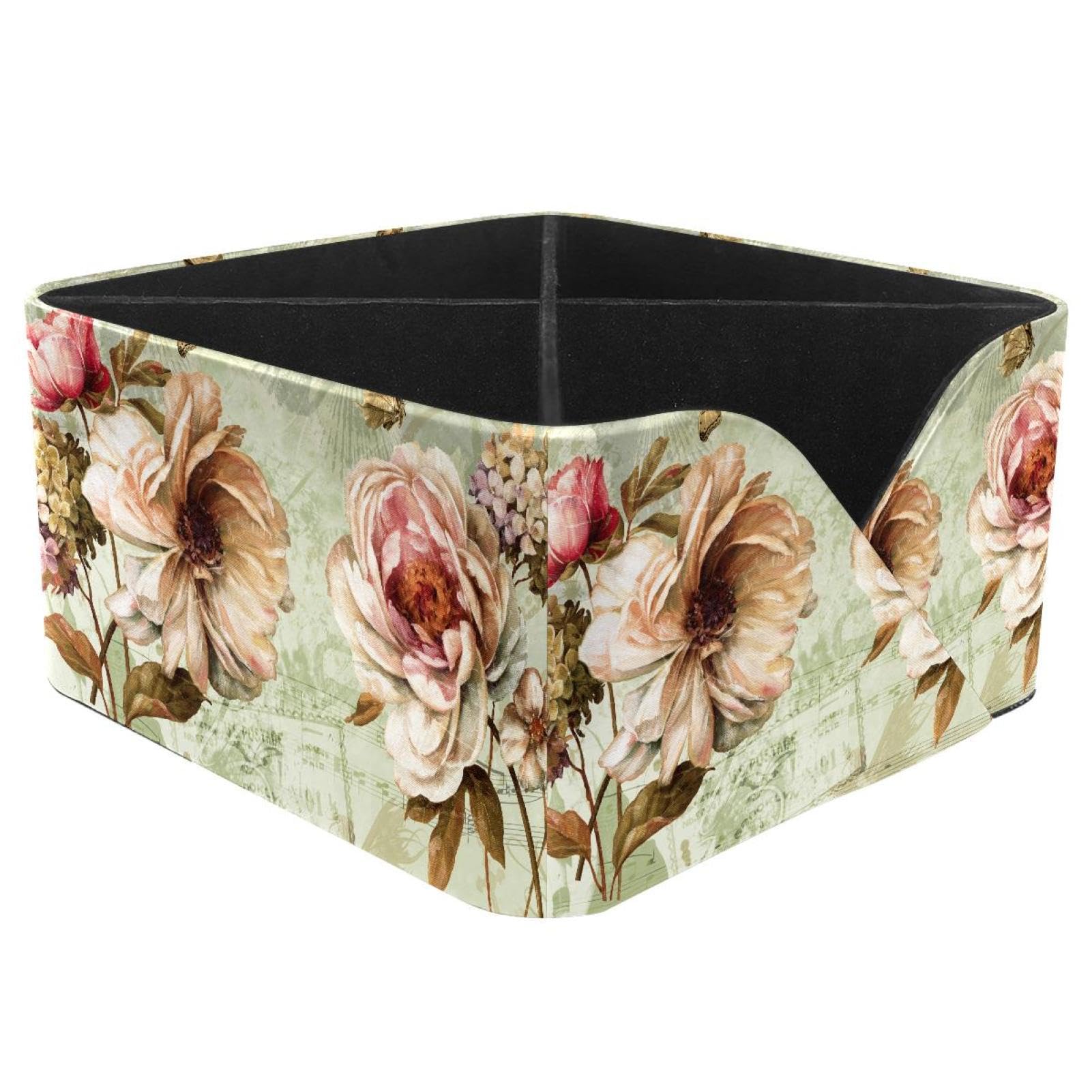 KengjuTesu Retro Hydrangea Desktop Organizer Pen Holder, Rectangular Pencil Cup for Office, Study and Makeup Stations