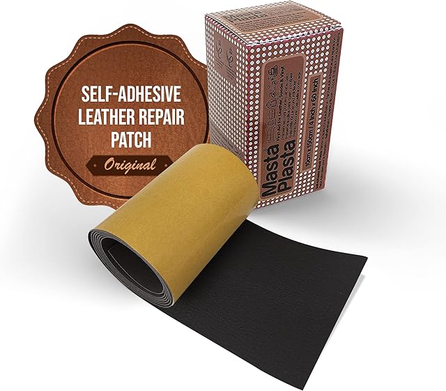 MastaPlasta Instant Leather Repair Tape BLACK 150cm x 10cm (60 x 4 in). Self-Adhesive Repair for Sofas, Chairs, Car Seats, Bags and More. Fast,Easy Upholstery Repair on a Roll