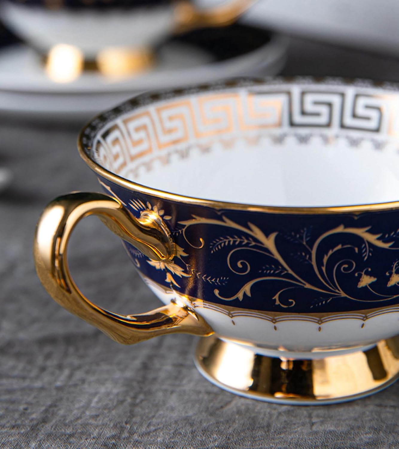 TFE's Tea Cup and Saucer Set - 6 Pcs Bone China with Vintage Design Gift Set - Coffee Cup and Espresso Cup Set for Any Occasion including Formal Gatherings (Blue Orchid)
