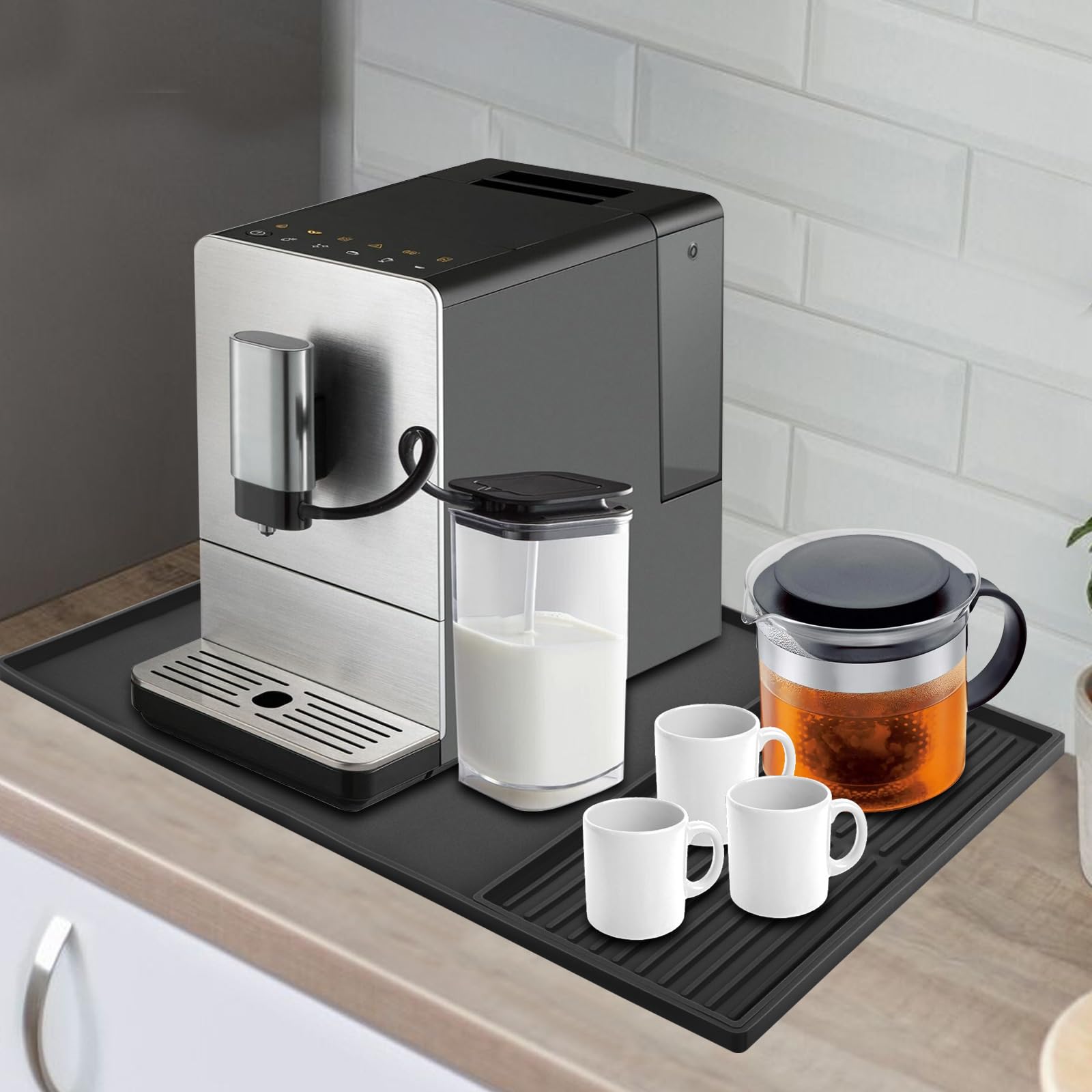 Tapis En Silicone Pour Café Avec Bord Relevé, 61 X 40,5 Cm Tapis Pour Barre De Caf S 039 Adapte Sous La Machine L 1023374