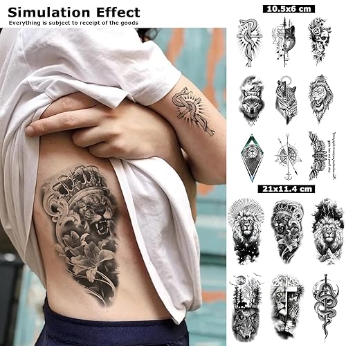 Miniatura 4 de YOEMTAT - 34 hojas de animales salvajes león lobo y tigre impermeable calcomanías temporales para mujeres hombres y adultos 12 hojas calavera