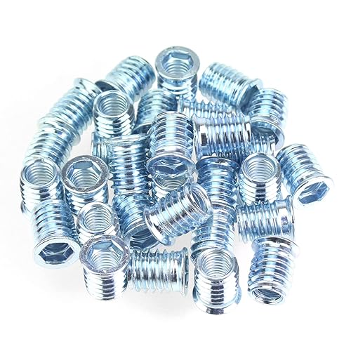 Miniatura 123 de Insertos roscados de 5/16"-0.709 x 0.984 in, acero al carbono chapado en zinc, con llave hexagonal para tornillos de muebles de madera, 26 piezas