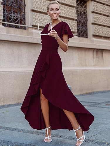 Miniatura 3 de Miusol Vestido largo formal, de fiesta, de noche, con cuello en V, apertura y volantes para mujer