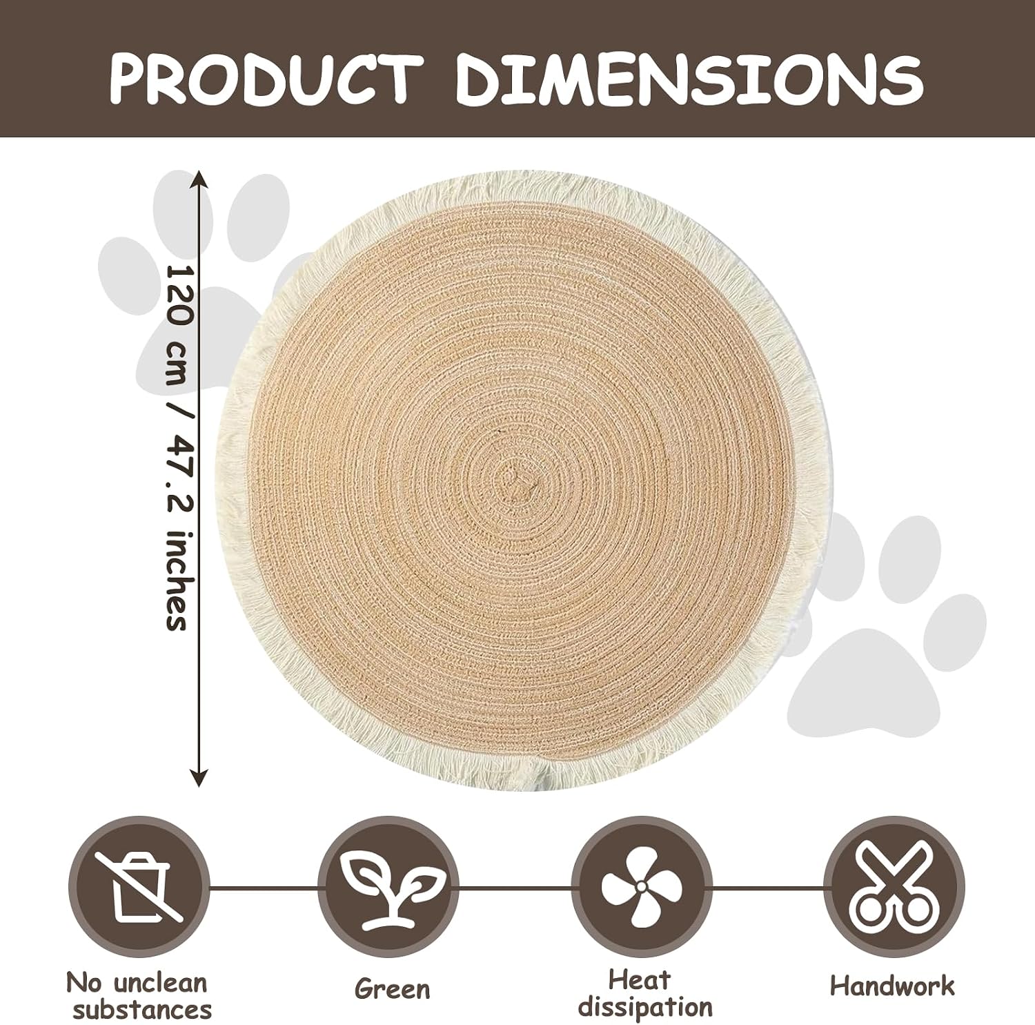47.2 in Cat Rug, Cat Scratch Rug, Cat Scratch Rugs for Indoor Cats, Washable Boho Braided Circle Rug, Soft and Stylish Home Accen for Cat Lovers