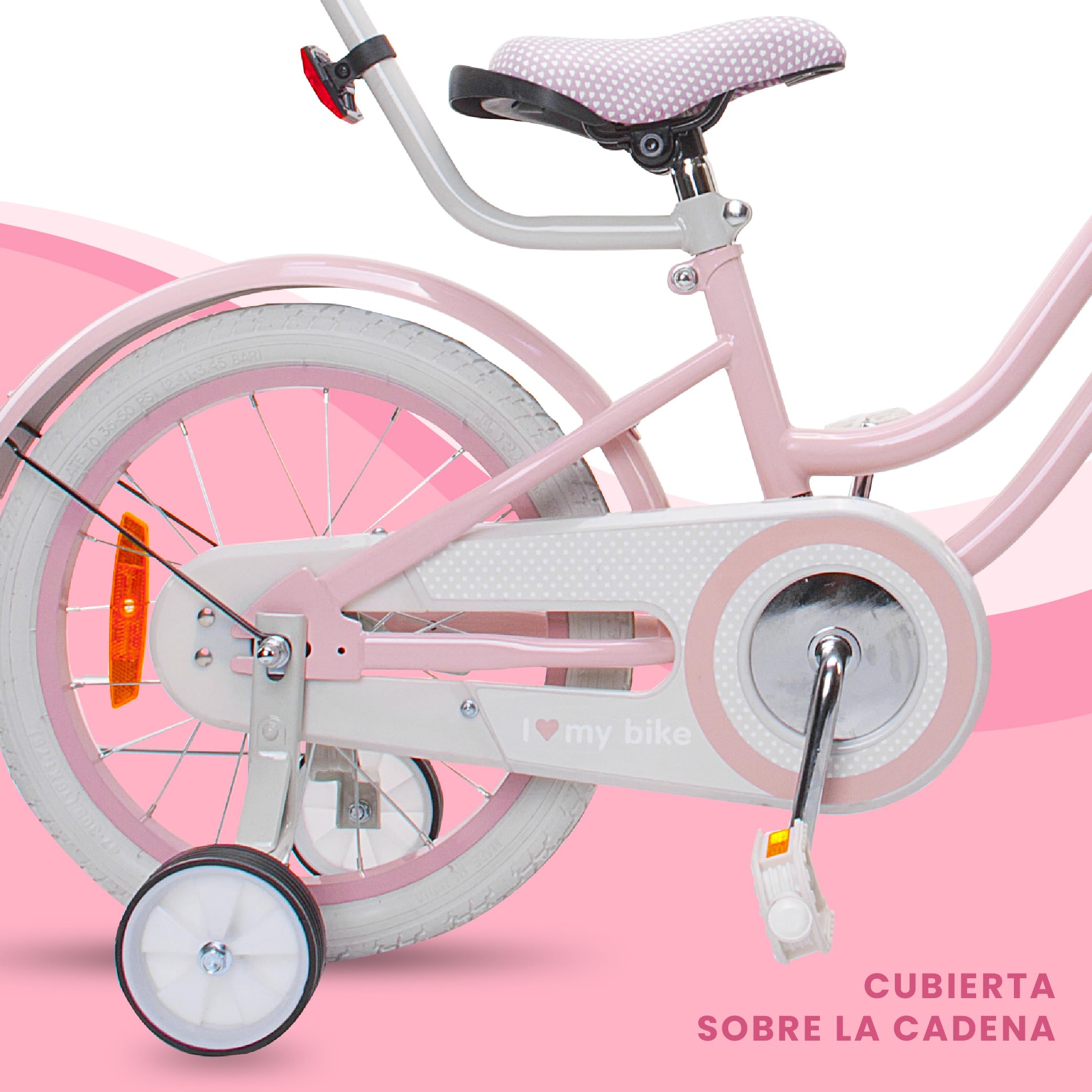 sun baby Heart Bike Bicicleta Infantil para niña 12/14/16 Pulgadas, con ruedines, Barra de Empuje, Cesta, Timbre, Freno contrapedal y V-Brake
