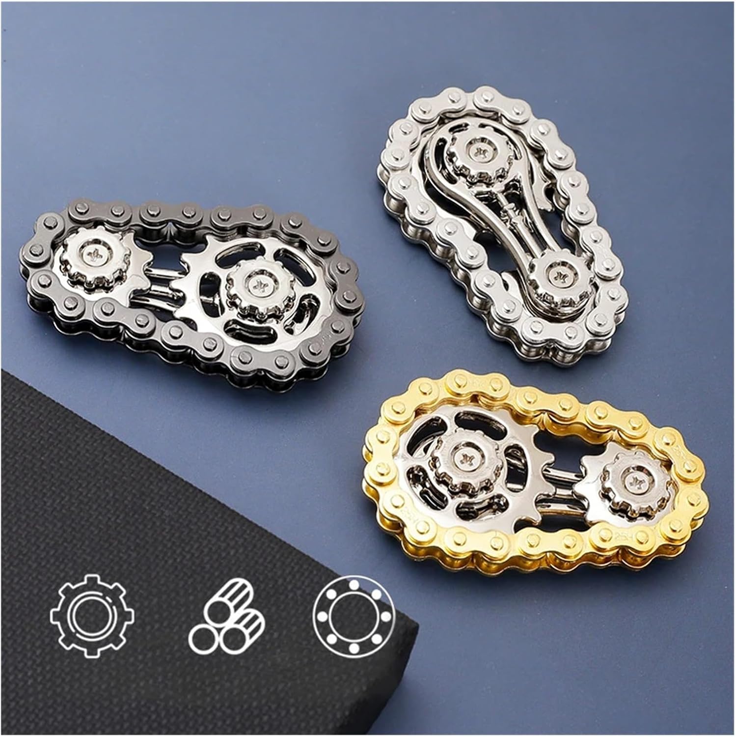 Sprockets Flywheel Fingertip Gyro Fidget Spinner Antistress Anxiety Metal Bike Chains Toys for Adult(Gold)
