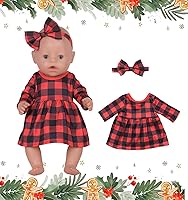 Vista 3 de Ropa de muñeca de bebé recién nacido, a cuadros, mono, falda tutú, accesorios de muñeca para muñecas de 15 a 18 pulgadas