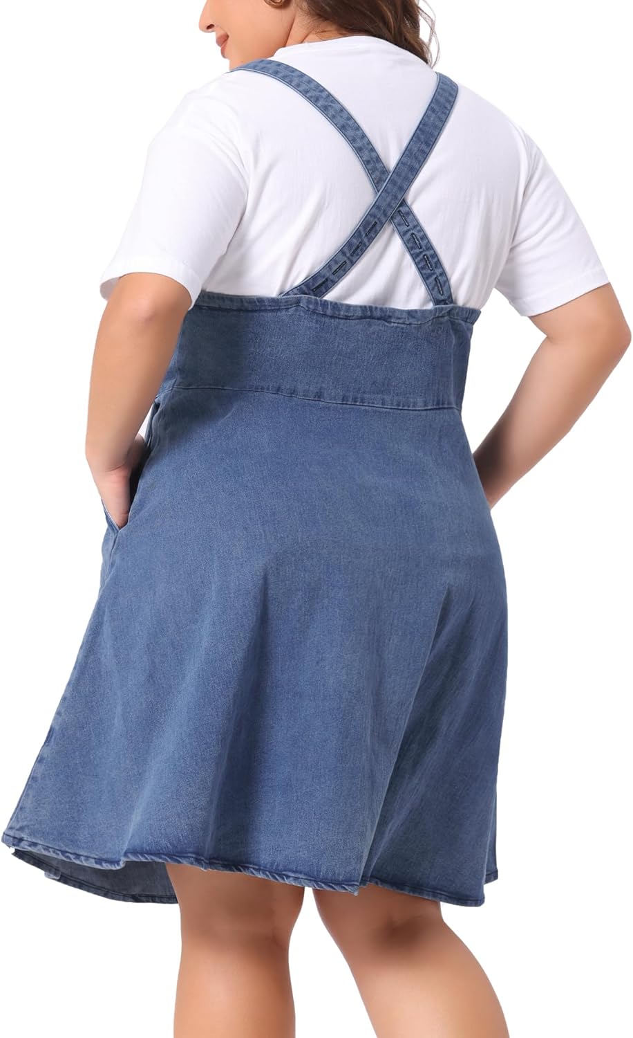 Agnes Orinda Plus Size Denim Overall Dress for Women Adjustable Strap Summer A-Line Jean Dresses with Pockets