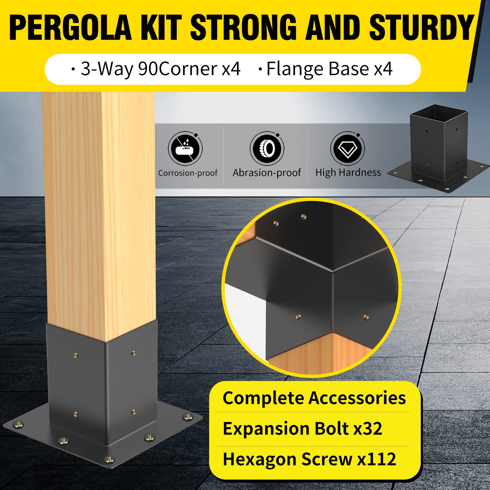 Kit Staffe Per Pergola 4x4 In Acciaio - 2 Staffe A Spalla + 2 Stivali - Per Legno 10x10 Cm - Fai Da Te