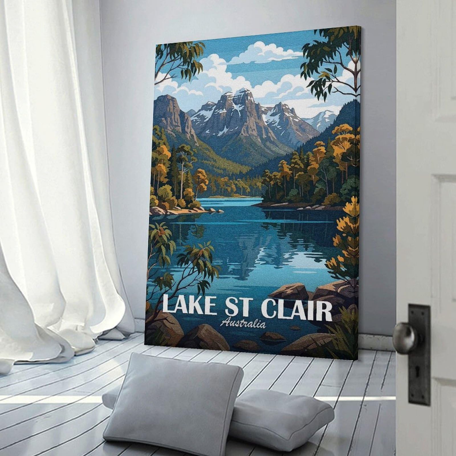 Junmoney Canvas Art Print Lake St Clair Australia Landscape, 12x18inch(30x45cm), for Office, Study Or Home Workspace, Home Office Artwork with Decorative Appeal