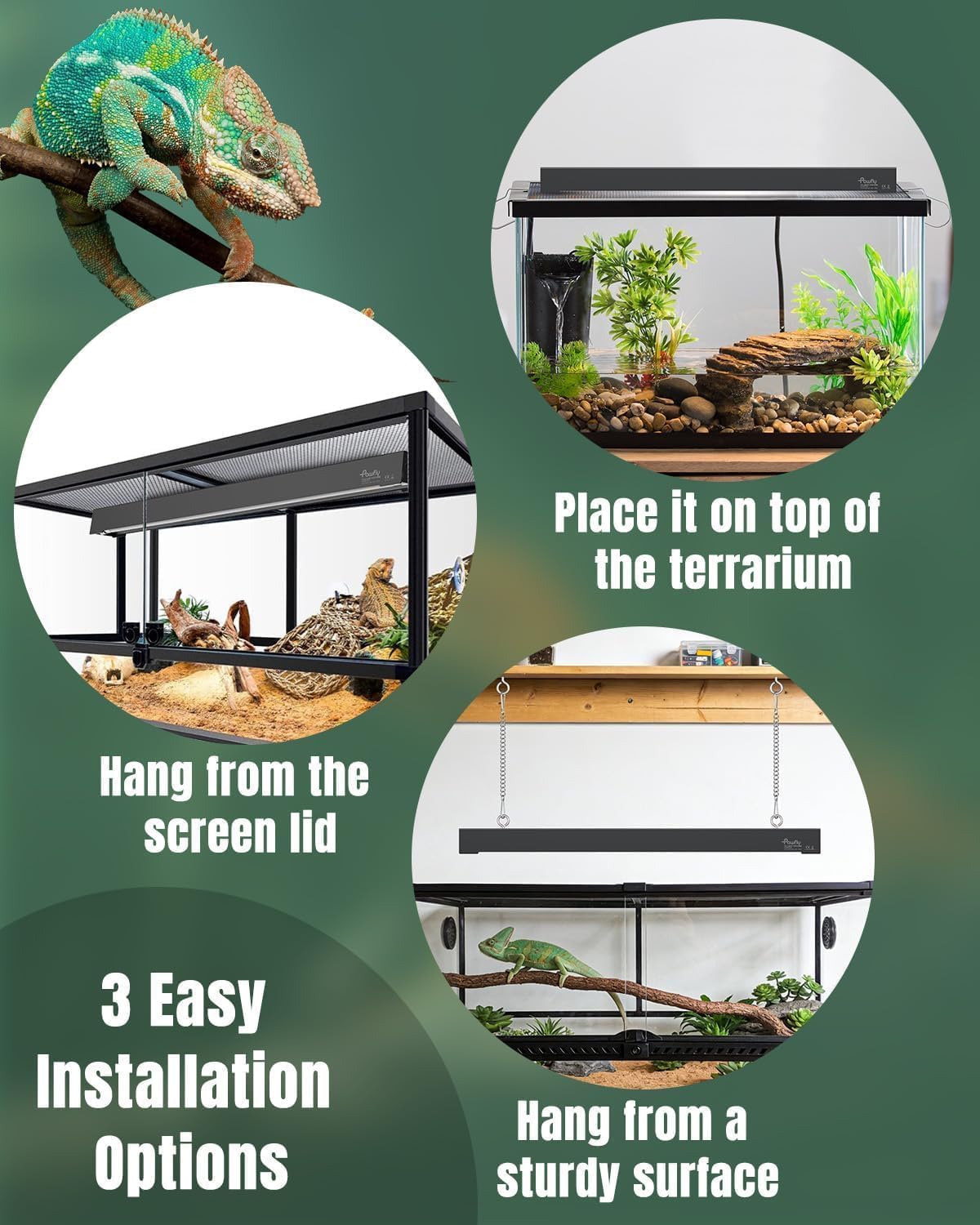 Pawfly T5 Reptile Light Combo Kit with 2 UVB Tubes, 10.0 UVB Light Fixture with Terrarium Hood and 24W Light Tubes for Bearded Dragon, Desert & Tropical Terrariums